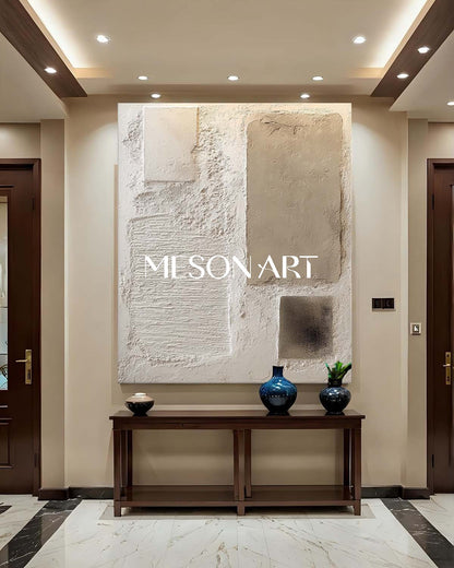 Large 3D Ivory Abstract Canvas Art Ivory Texture Painting Wabi-Sabi Wall Art Decor