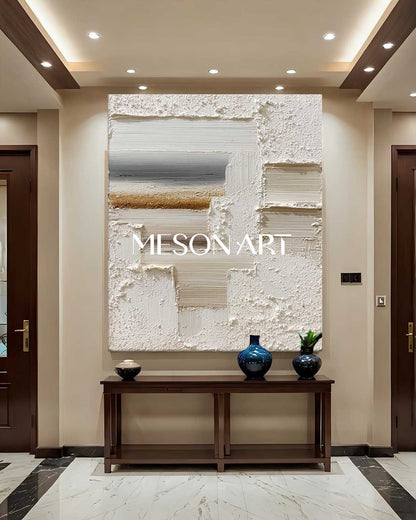 3D Creamy White Textured Painting Creamy White Abstract Canvas Art Creamy White Minimalist Wall Art