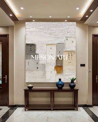 Large 3D City Texture Painting Cream Minimalist City Abstract Canvas Art Urban Minimalist Wall Art