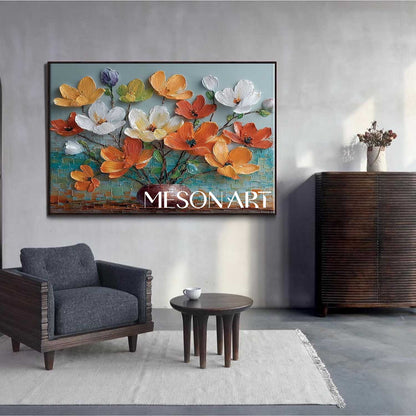 Luxury Botanical Canvas Art Oversized Flower Wall Art Textured Acrylic Flower Painting