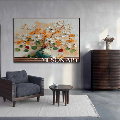 Framed Blooming Floral Canvas for Entryway or Hallway | Mesonart Future Art Series