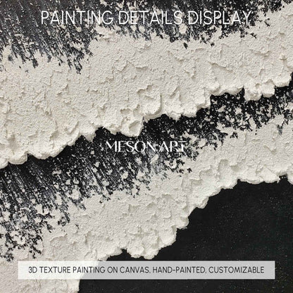 Black and White Beach Ocean Waves Plaster Canvas Art Textured Acrylic Painting Minimalist Art