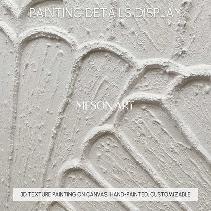 White flower petal Textured Canvas painting 3D plaster art White Abstract Minimalist