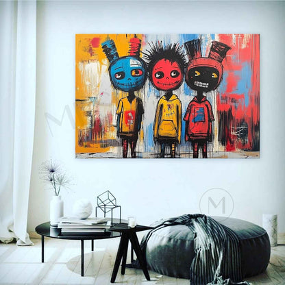 Cute friends graffiti abstract painting Cute children graffiti abstract canvas wall art decoration