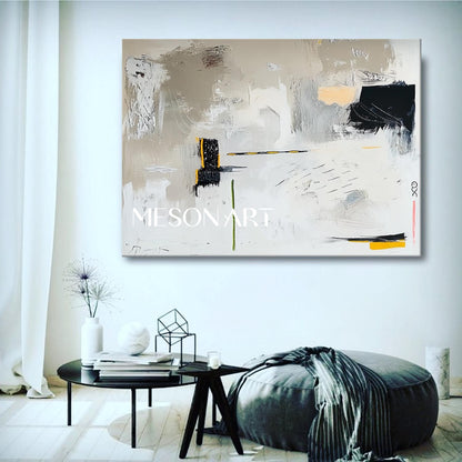 Modern White and Black Abstract Canvas Art White and Black Abstract Minimalist Wall Painting On Sale