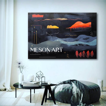 Large Dark Blue Abstract Landscape Art Dark Blue Minimalist Landscape Canvas Wall Decor
