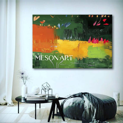 Large Green and yellow abstract canvas art for sale Green and yellow minimalist wall painting