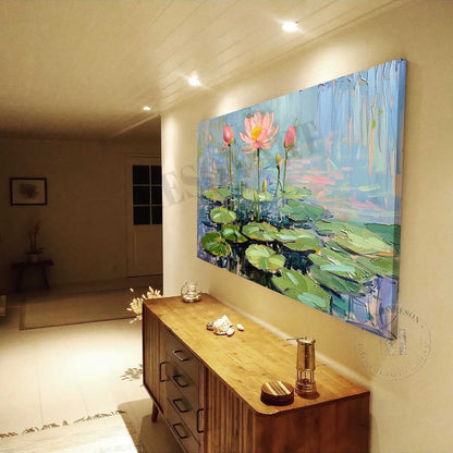 Large 60*40 Blue Monet Lotus Canvas Art for Sale Monet Lotus Canvas Wall Art Decor Hanging Painting