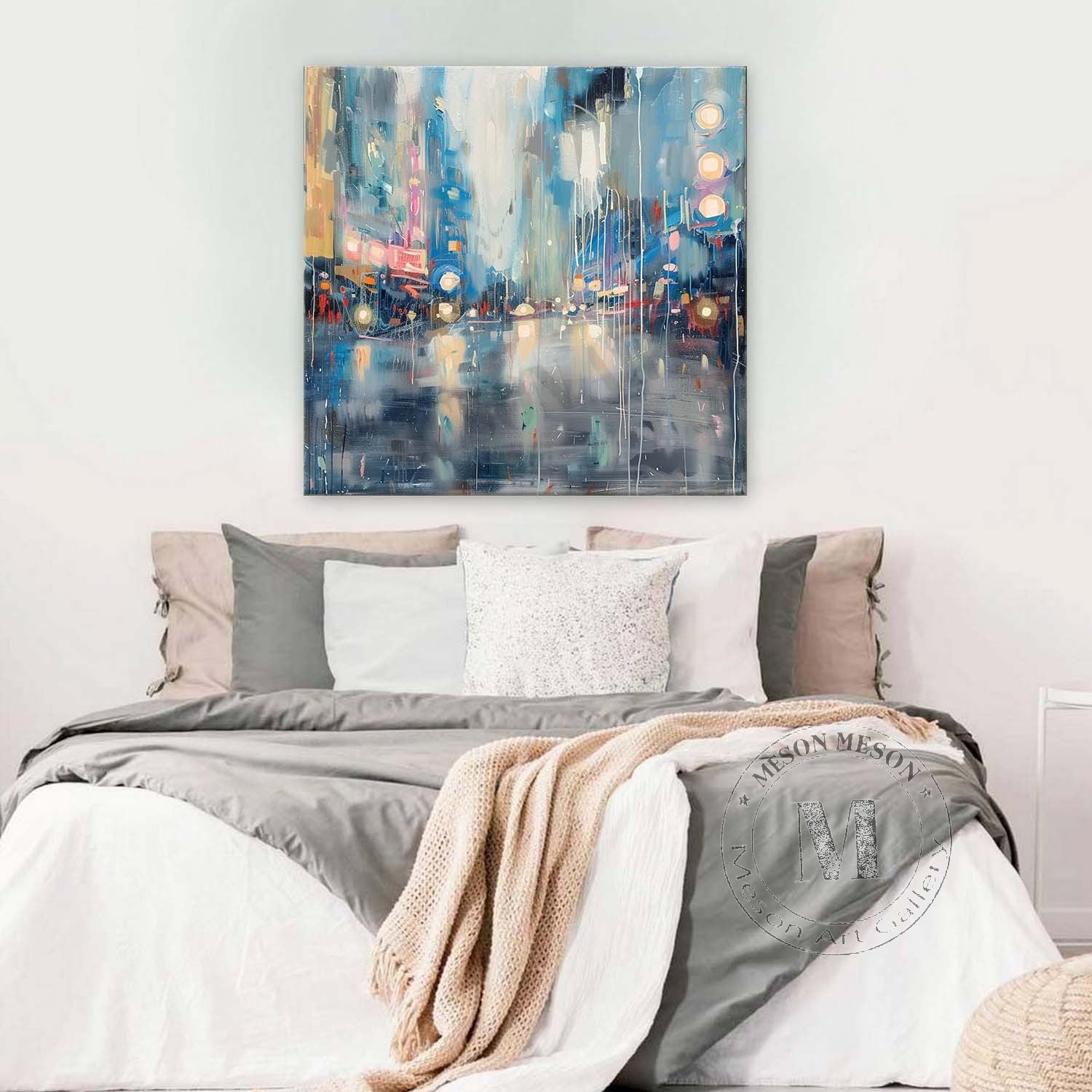 Night City Neon Light Abstract Canvas Art 40*40 Night City Wall Art Decoration Hanging Painting