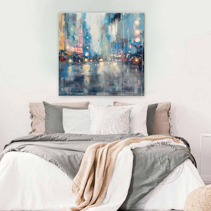 Night City Neon Light Abstract Canvas Art 40*40 Night City Wall Art Decoration Hanging Painting