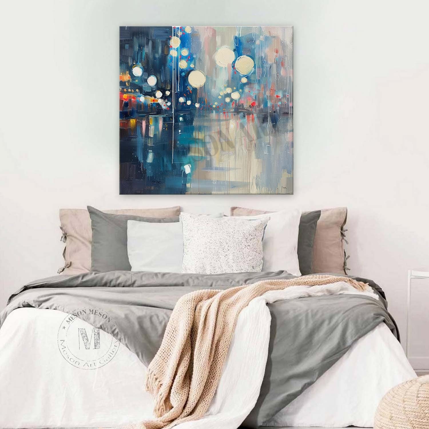 Night City Neon Light Abstract Art Canvas for Sale 60*60 Night City Wall Art Decor Hanging Painting