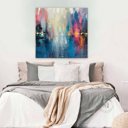 Blue Night City Abstract Art for Sale 50*50 Blue Night City Canvas Wall Decor Art Decoration