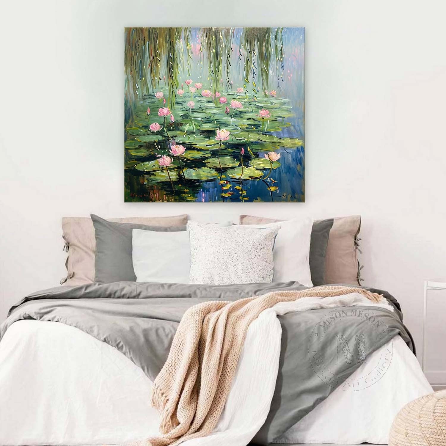 72*72 Green Monet Lotus Canvas Art for Sale Monet Lotus Canvas Wall Art Decor Hanging Painting