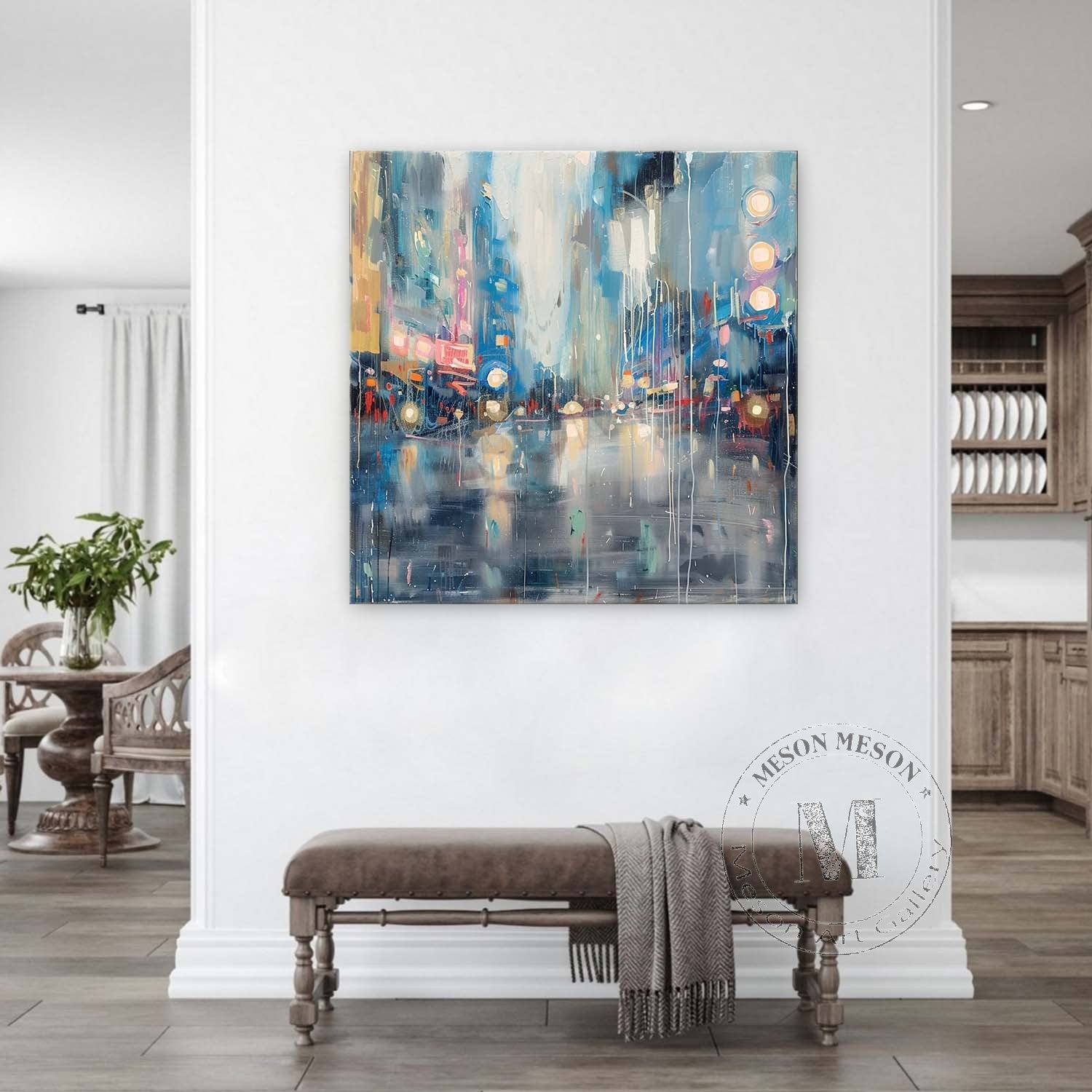 Night City Neon Light Abstract Canvas Art 40*40 Night City Wall Art Decoration Hanging Painting