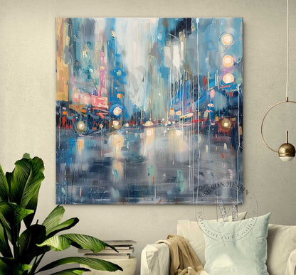 Night City Neon Light Abstract Canvas Art 40*40 Night City Wall Art Decoration Hanging Painting