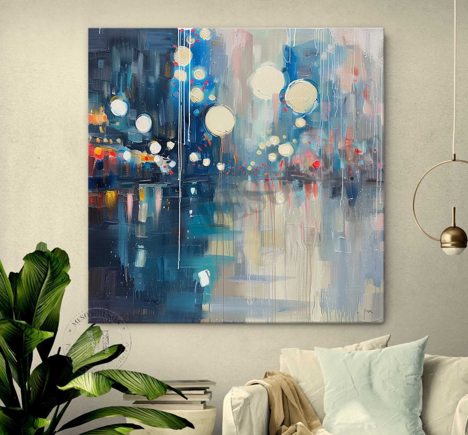 Night City Neon Light Abstract Art Canvas for Sale 60*60 Night City Wall Art Decor Hanging Painting