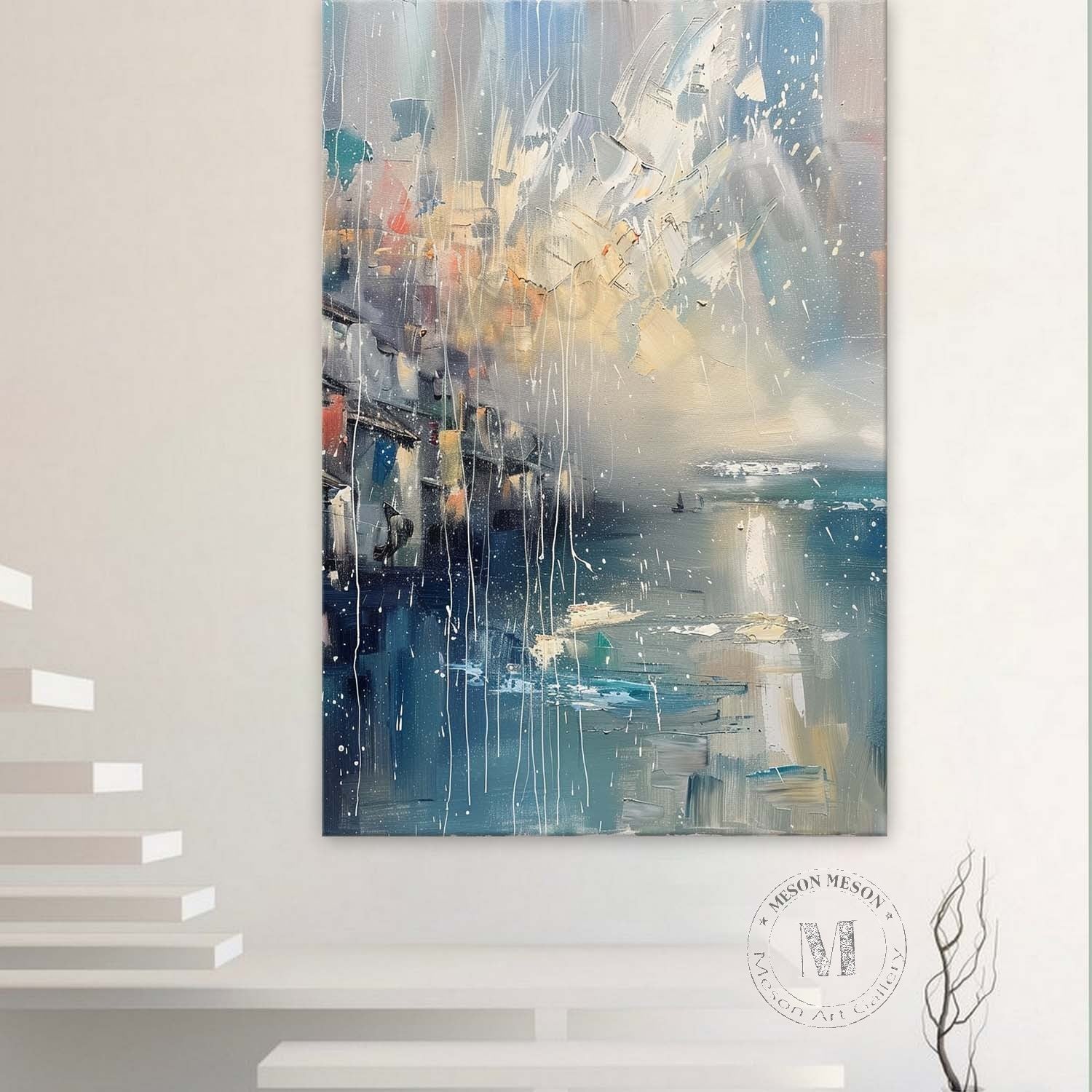 Seaside City Scenery Textured Canvas Art for Sale Seaside Scenery Abstract Wall Art Decor