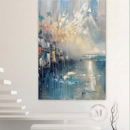 Seaside City Scenery Textured Canvas Art for Sale Seaside Scenery Abstract Wall Art Decor