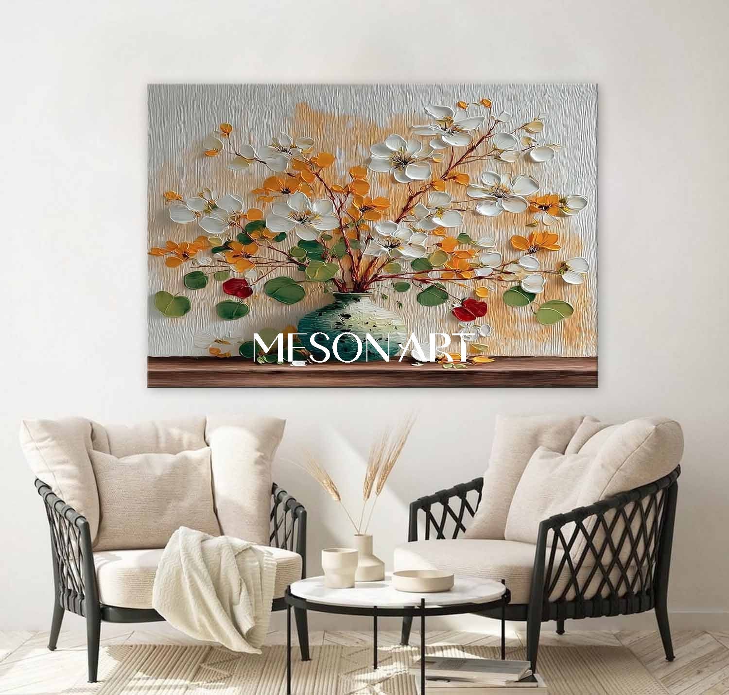 Framed Blooming Floral Canvas for Entryway or Hallway | Mesonart Future Art Series
