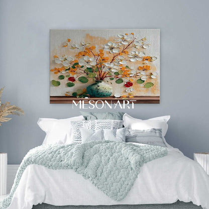 Framed Blooming Floral Canvas for Entryway or Hallway | Mesonart Future Art Series
