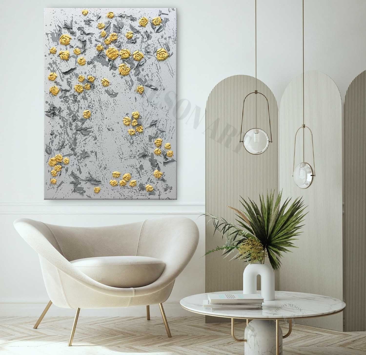 Yellow Plum Blossom Texture Painting Yellow Flower Art on Canvas Yellow Plum Blossom Wall Art Decor