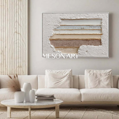 Large 3D White Abstract Plaster Canvas Art White Texture Painting White Plaster Wall Art Decoration