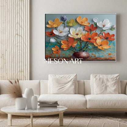Luxury Botanical Canvas Art Oversized Flower Wall Art Textured Acrylic Flower Painting