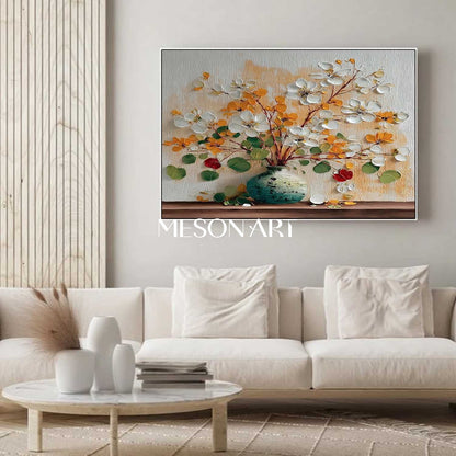 Framed Blooming Floral Canvas for Entryway or Hallway | Mesonart Future Art Series