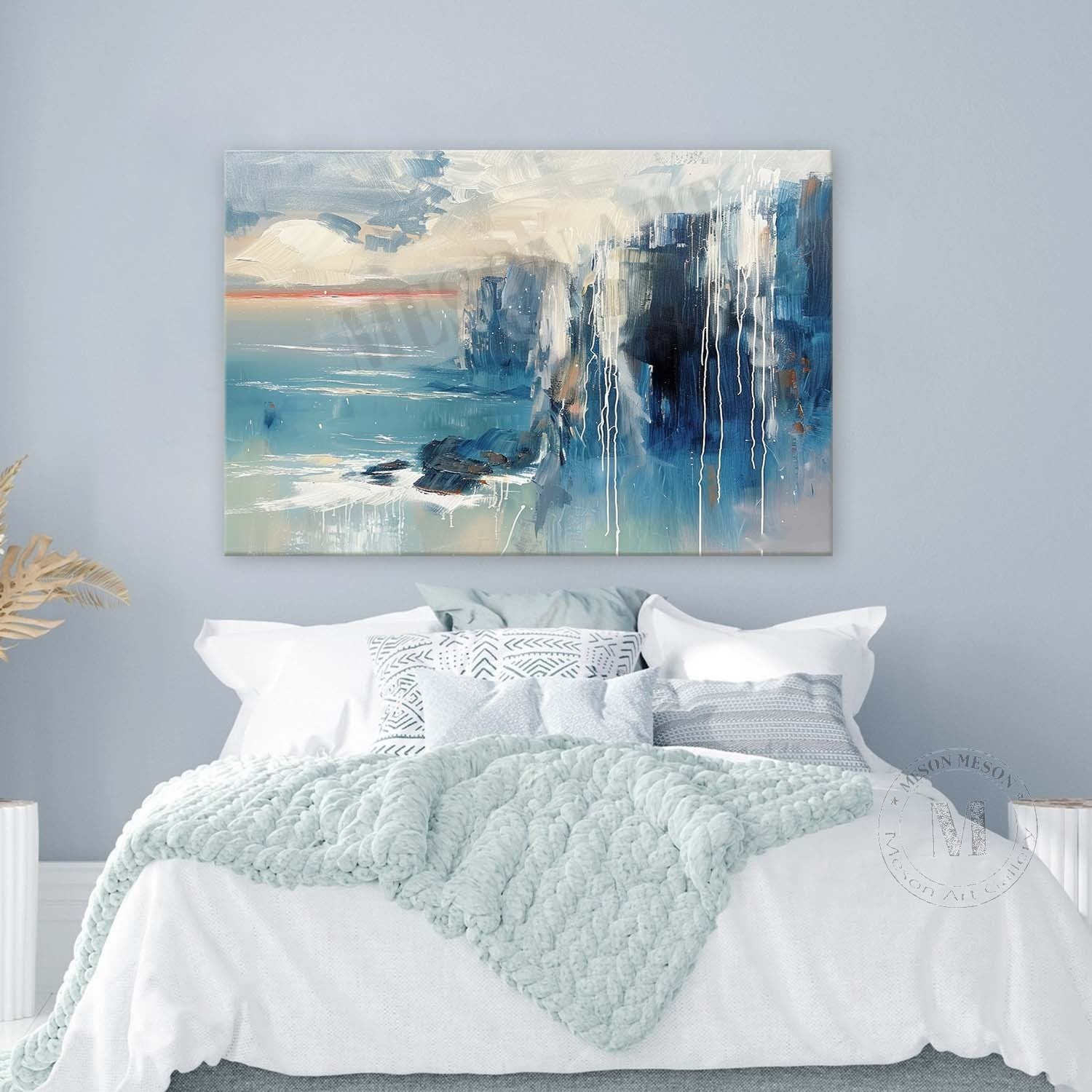 Contemporary Blue Abstract Oil Painting for Sale Blue Modern Minimalist Canvas Wall Art
