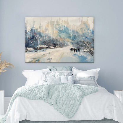 Winter Countryside Landscape Oil Painting White Countryside Snow Scene Canvas Texture Wall Art