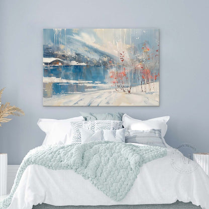Large Snow Landscape Abstract Canvas Art Snow Landscape Lakeside Texture Wall Art Decor