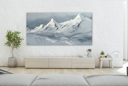 White and Green Snowy Mountain Landscape Canvas Art White and Green Snowy Mountain Wall Art Decor