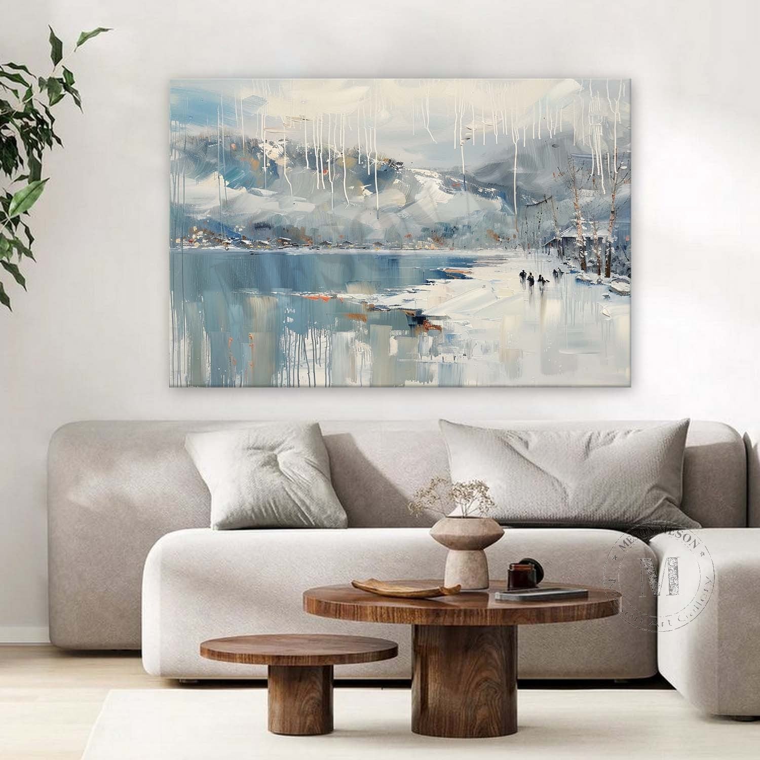 Lakeside Snow Art Lakeside Snow Scenery Oil Painting White Lakeside Snowy Scenery Canvas Wall Art Decor