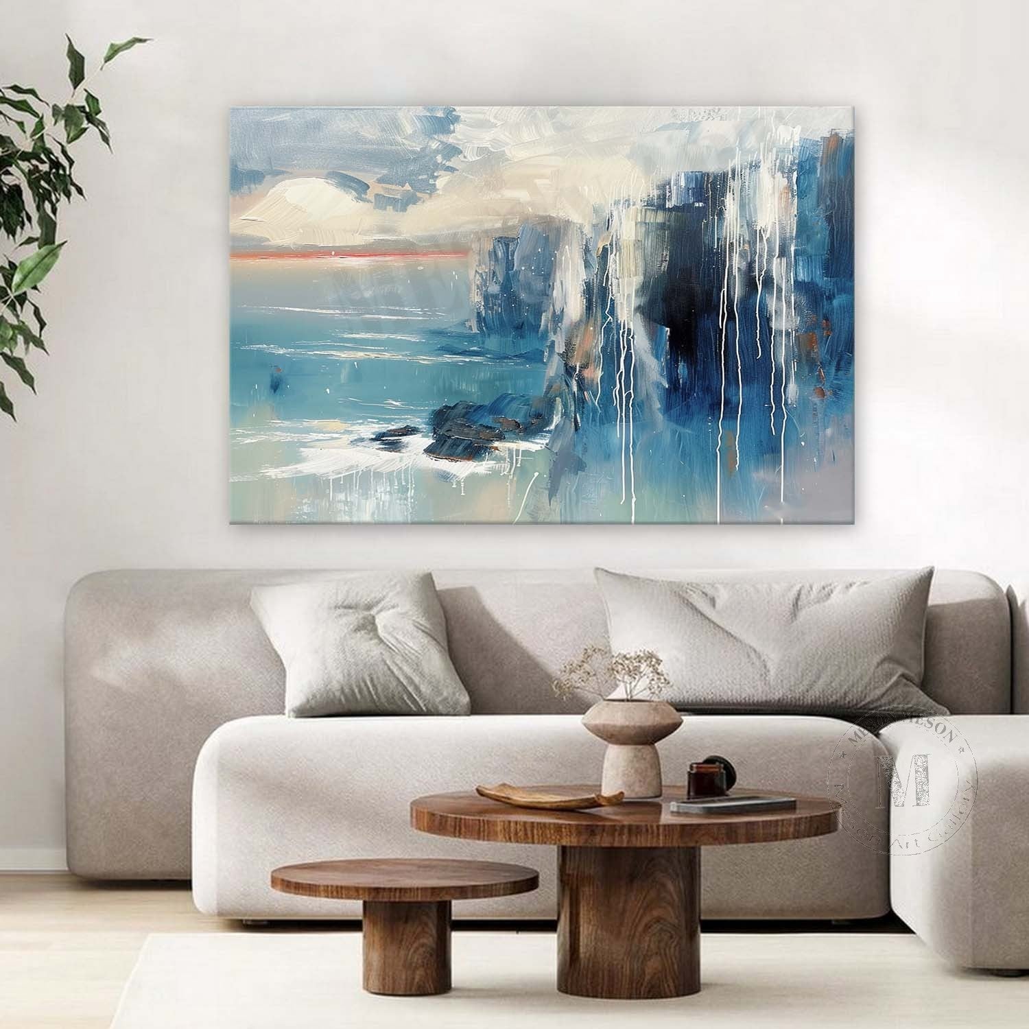 Contemporary Blue Abstract Oil Painting for Sale Blue Modern Minimalist Canvas Wall Art