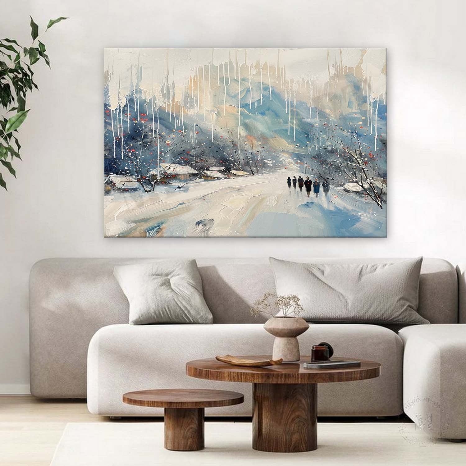 Winter Countryside Landscape Oil Painting White Countryside Snow Scene Canvas Texture Wall Art