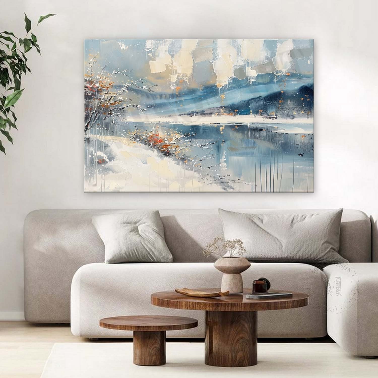 Lakeside Scenery Abstract Canvas Art Snow Landscape Texture Wall Art Decor Snow Landscape Painting