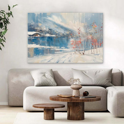 Large Snow Landscape Abstract Canvas Art Snow Landscape Lakeside Texture Wall Art Decor