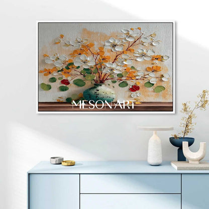 Framed Blooming Floral Canvas for Entryway or Hallway | Mesonart Future Art Series