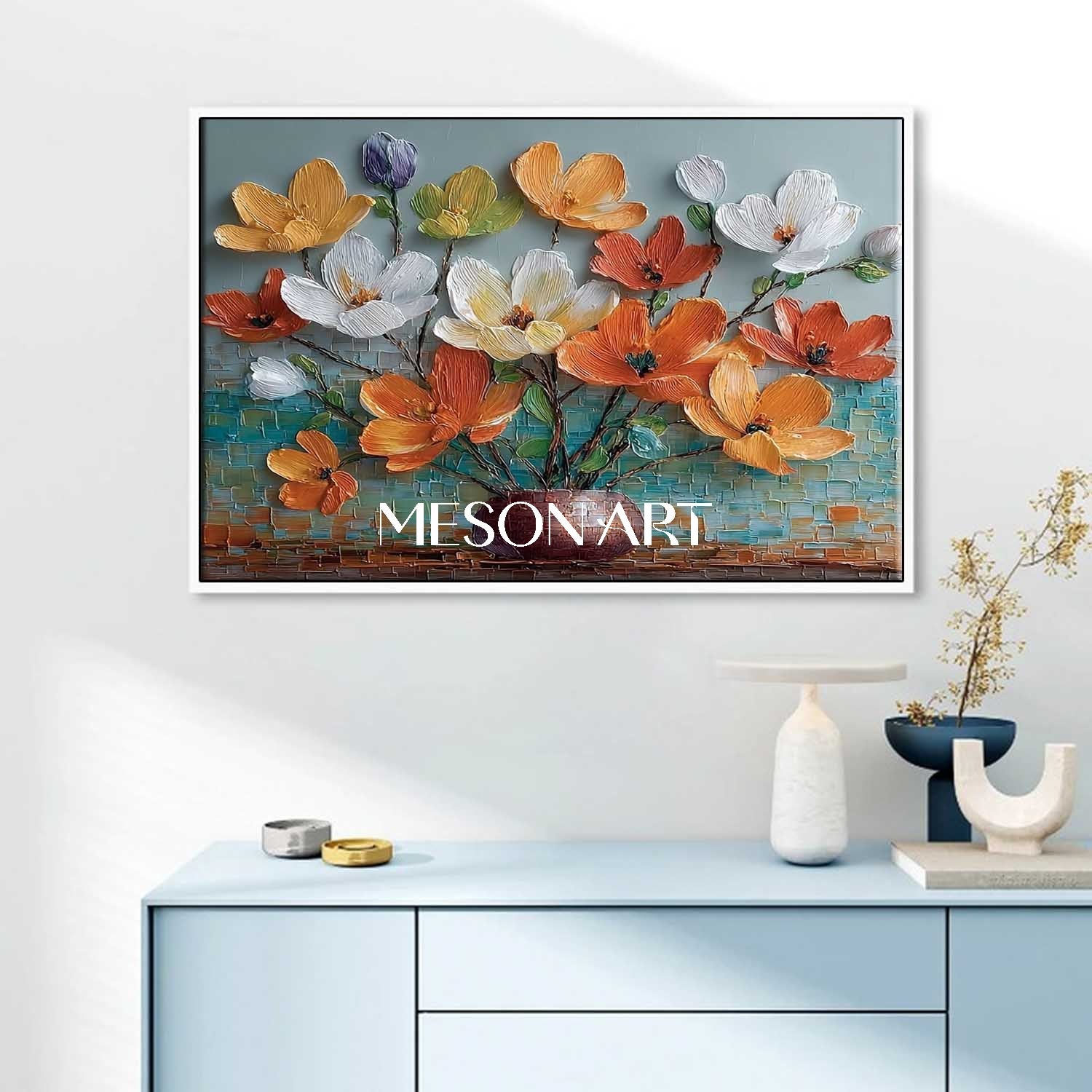 Luxury Botanical Canvas Art Oversized Flower Wall Art Textured Acrylic Flower Painting