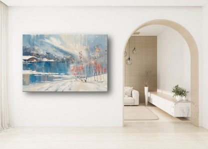 Large Snow Landscape Abstract Canvas Art Snow Landscape Lakeside Texture Wall Art Decor