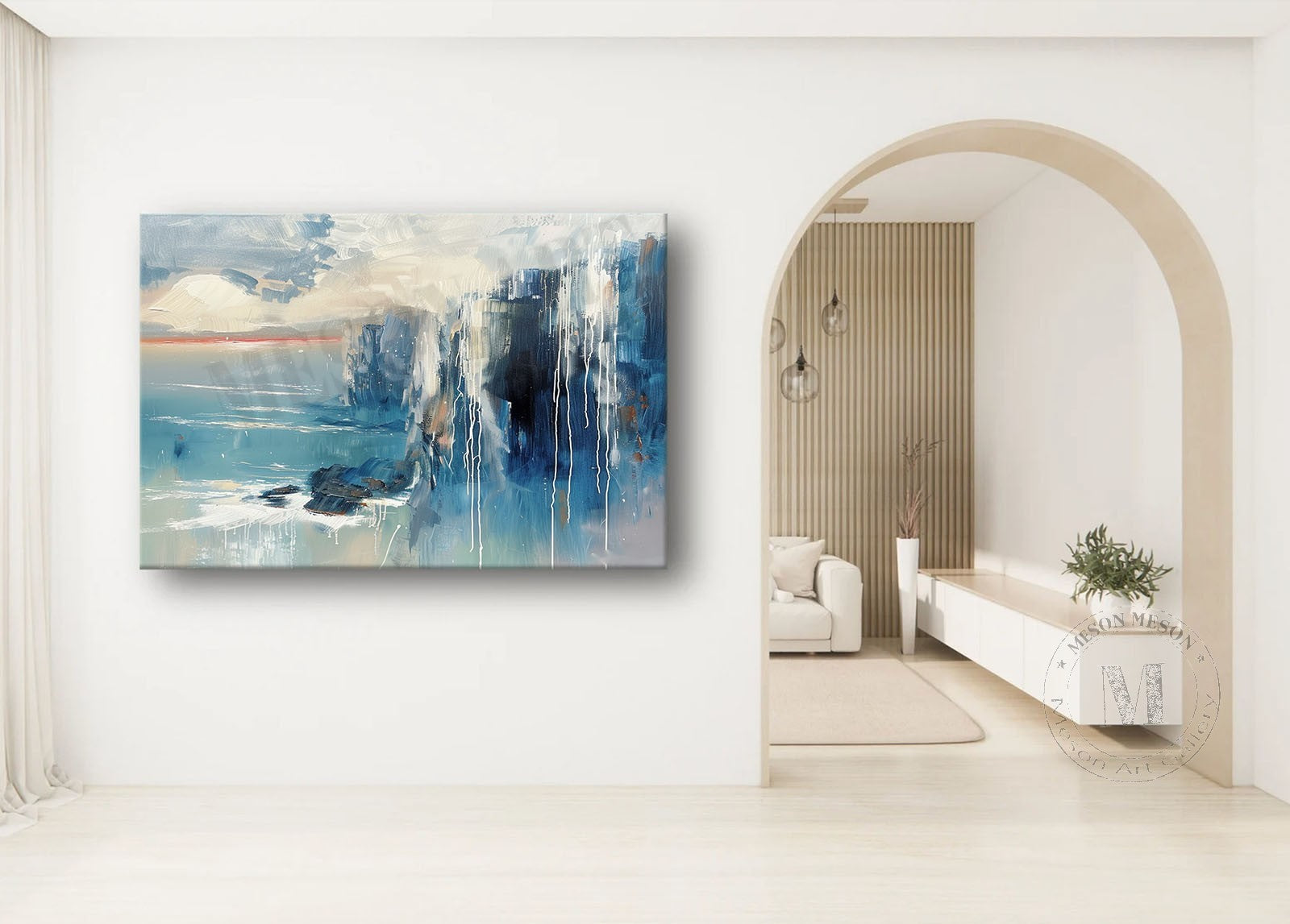Contemporary Blue Abstract Oil Painting for Sale Blue Modern Minimalist Canvas Wall Art