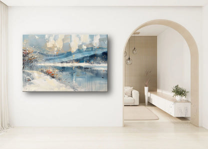 Lakeside Scenery Abstract Canvas Art Snow Landscape Texture Wall Art Decor Snow Landscape Painting