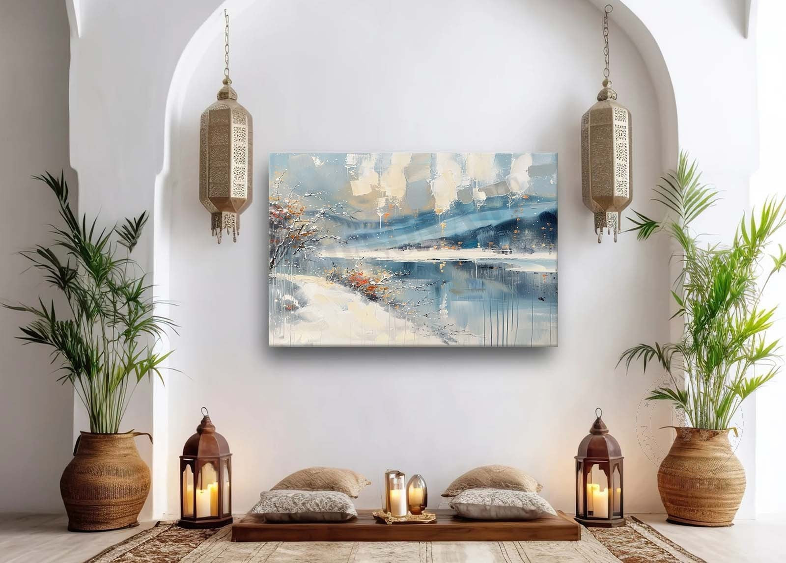 Lakeside Scenery Abstract Canvas Art Snow Landscape Texture Wall Art Decor Snow Landscape Painting