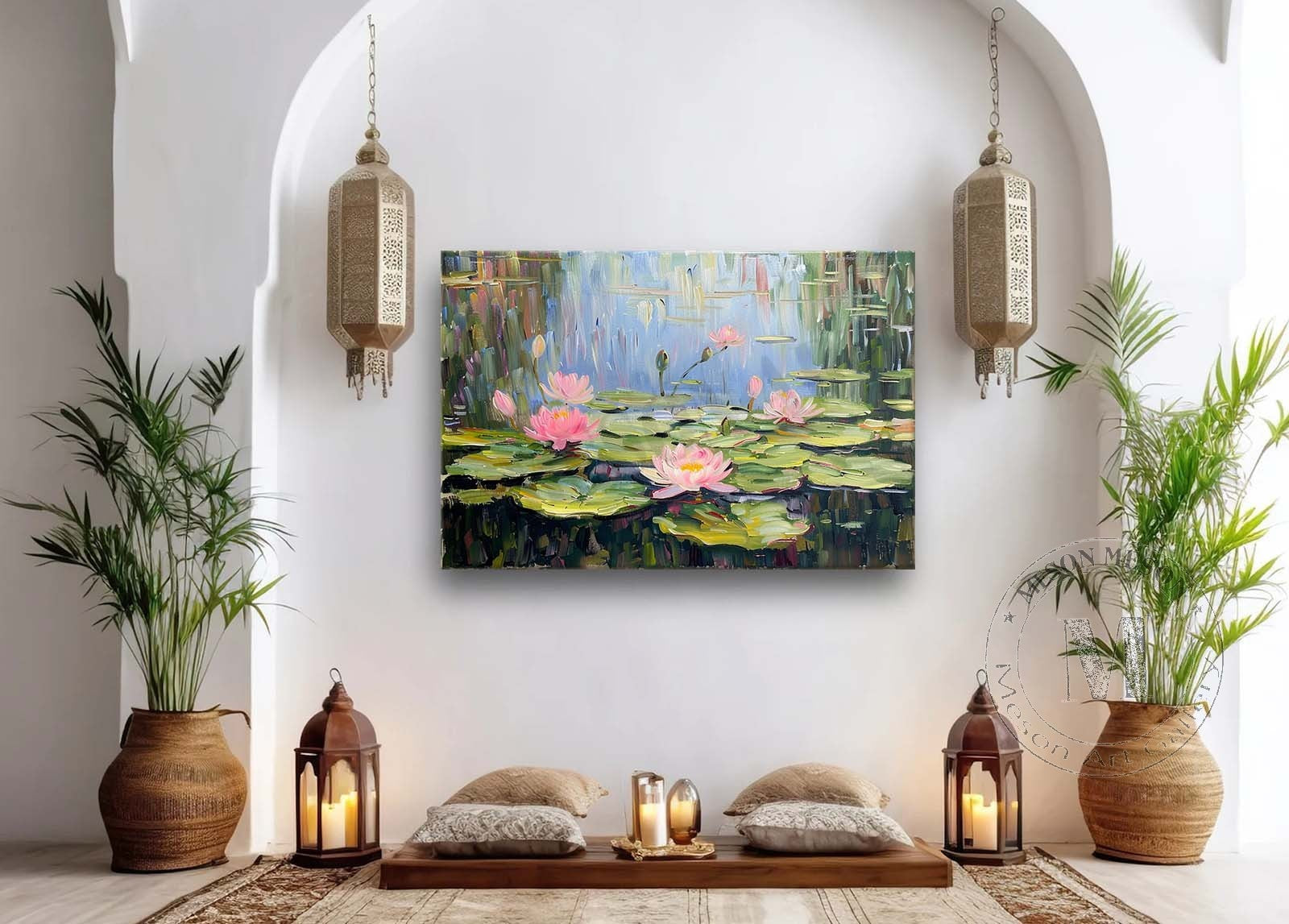 Large Green Monet Lotus Canvas Art Green Monet Lotus Oil Painting Lotus Lotus Canvas Wall Art