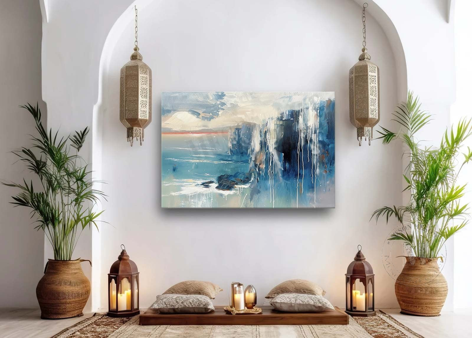 Contemporary Blue Abstract Oil Painting for Sale Blue Modern Minimalist Canvas Wall Art
