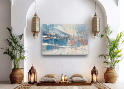 Large Snow Landscape Abstract Canvas Art Snow Landscape Lakeside Texture Wall Art Decor