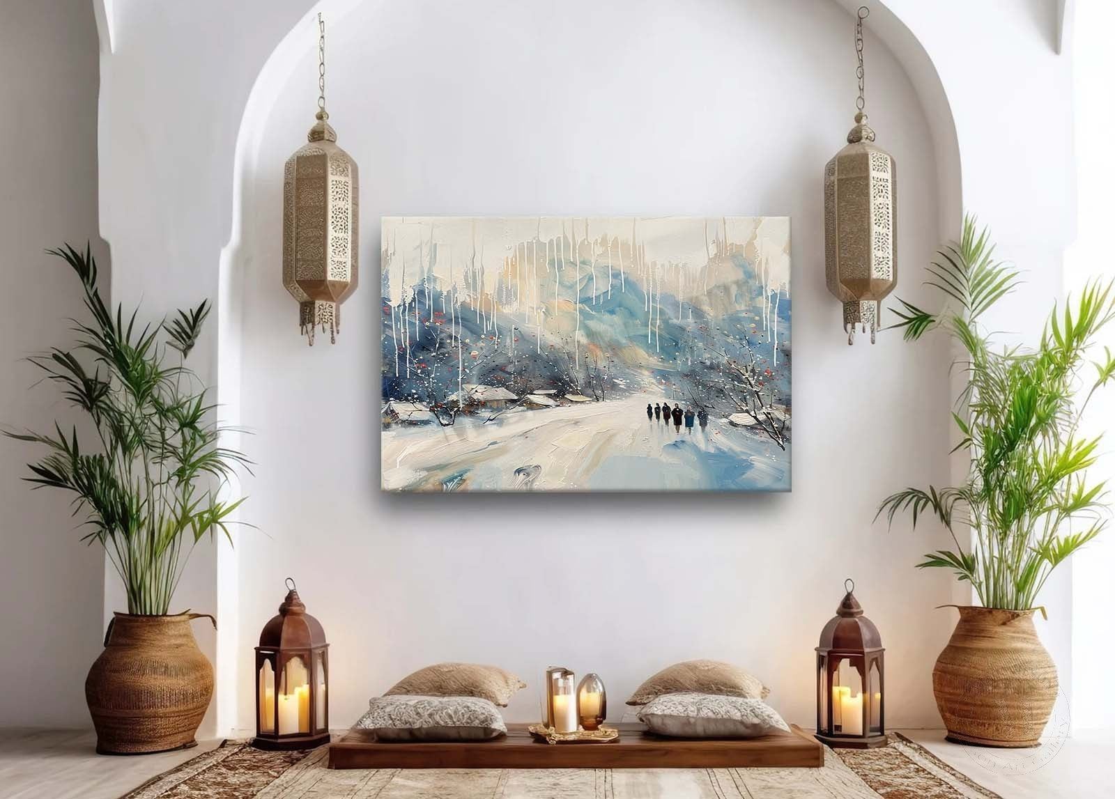Winter Countryside Landscape Oil Painting White Countryside Snow Scene Canvas Texture Wall Art