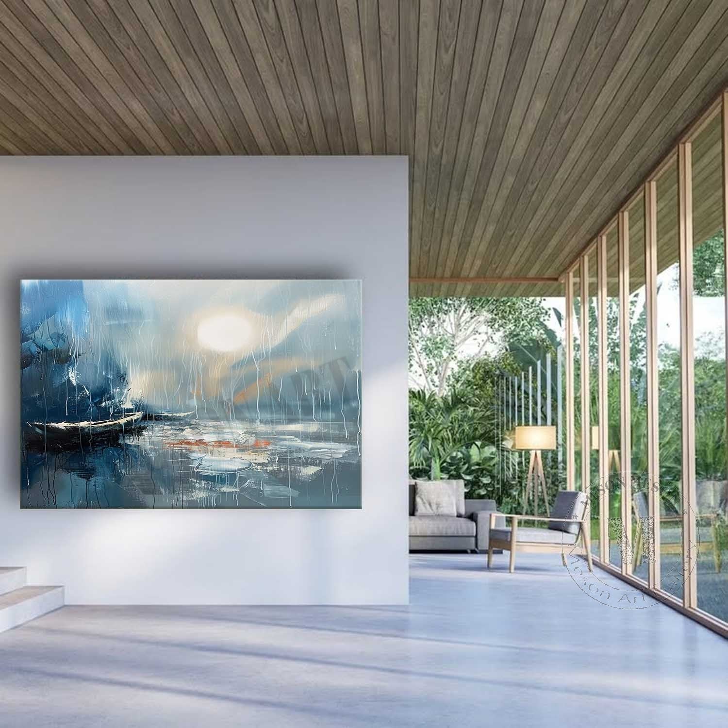 Large Blue Sea Sailing Boat Night Canvas Art Blue Sea Sailing Boat Night Landscape Wall Art Decor
