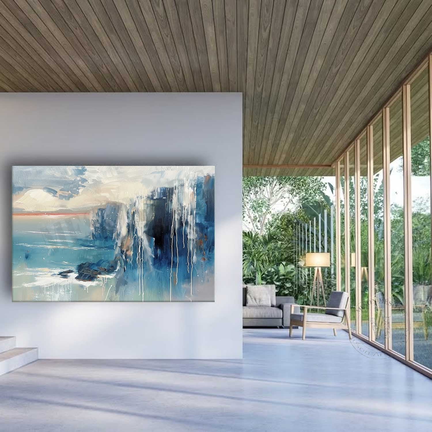 Contemporary Blue Abstract Oil Painting for Sale Blue Modern Minimalist Canvas Wall Art