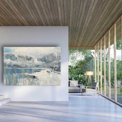 Lakeside Snow Art Lakeside Snow Scenery Oil Painting White Lakeside Snowy Scenery Canvas Wall Art Decor